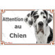 Dogue Allemand arlequin, plaque portail "Attention au Chien" photo Danois blanc taches noires, résiste intempéries