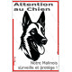 Plaque portail verticale "Attention au Chien, notre Malinois surveille et protège" dessin stylisé noir, résiste intempéries