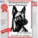 Plaque portail verticale "Attention au Chien, notre Malinois surveille et protège" dessin stylisé noir, résiste intempéries