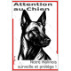 Plaque portail verticale "Attention au Chien, notre Malinois surveille et protège" dessin stylisé noir, résiste intempéries