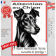 Plaque portail verticale "Attention au Chien, notre Manchester Terrier surveille et protège" dessin stylisé noir et blanc