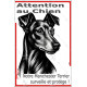 Plaque portail verticale "Attention au Chien, notre Manchester Terrier surveille et protège" dessin stylisé noir et blanc