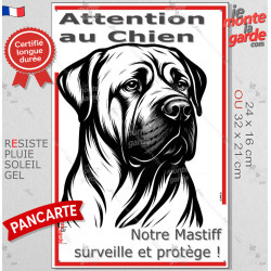 Plaque verticale "Attention au Chien, notre Mastiff surveille et protège" 2 tailles D