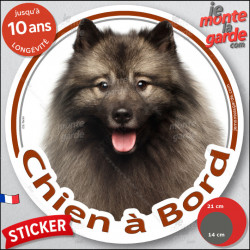 Keeshond, le Spitz-Loup, disque photo autocollant "Chien à Bord" Sticker adhésif rond vitre voiture résiste intempéries