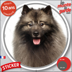 Keeshond Spitz-Loup, sticker rond "photo" résiste intempéries, voiture maison avec grand photo