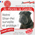 Shar-Peï noir, plaque portail rouge "Je Monte la Garde, Surveille Protège" 2 tailles RED E