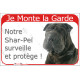 Shar-Peï noir, plaque portail rouge "Je Monte la Garde, surveille et protège" attention chien photo sharpei résiste intempéries