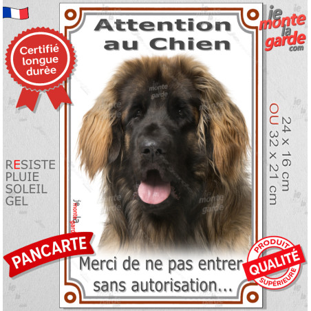 Leonberg fauve masque noir, Plaque Portail Verticale "Attention au chien, entrez pas sans autorisation" photo résiste intempérie