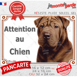 Shar-Peï marron chocolat, plaque portail "Attention au Chien" photo Sharpei brun résiste intempéries