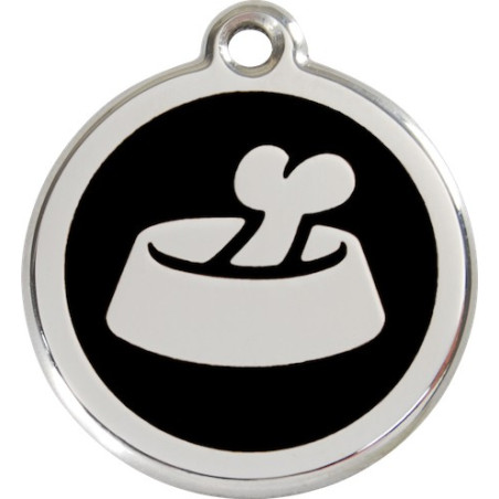 Médaille Identité Ecuelle avec Os Noir chien et chat