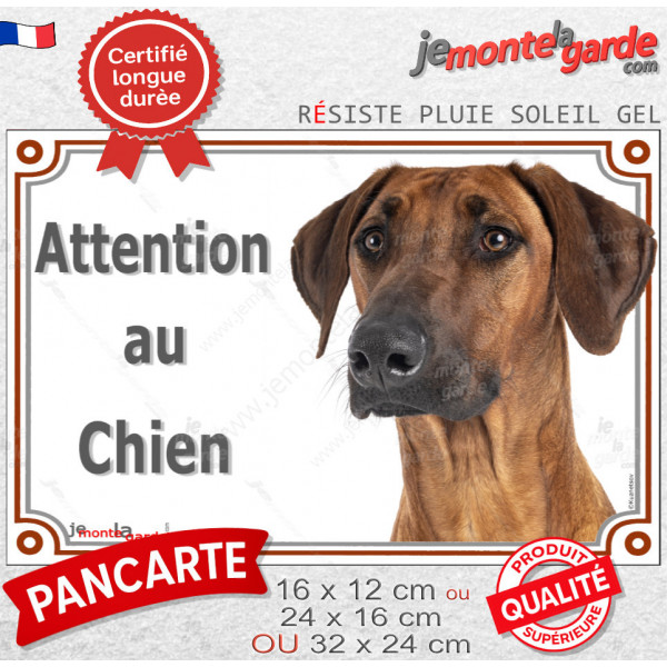 Rhodesian Ridgeback, plaque portail photo "Attention au Chien" résiste intempéries