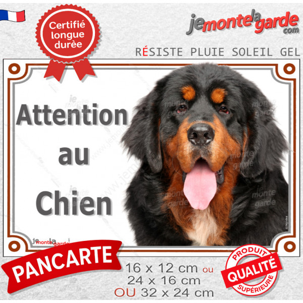 Dogue du Tibet noir et feu, plaque portail extérieure "Attention au Chien" Chien photo résiste intempéries