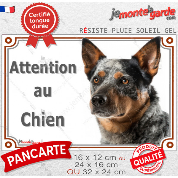 Bouvier Australien Bleu moucheté, plaque portail "Attention au Chien" photo Bleu merle résiste intempéries