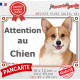Welsh Corgi Pembroke fauve rouge et blanc, plaque portail "Attention au Chien" photo résiste intempéries