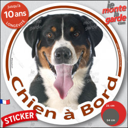 Bouvier Suisse Tête, sticker autocollant voiture rond "Chien à Bord" Disque adhésif photo race vitre voiture