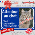 Photo Personnalisable, plaque "Attention au Chat totalement Imprévisible" 2 tailles E