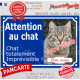 Photo Personnalisable, plaque extérieure bleue "Attention au Chat, chat totalement Imprévisible" avec nom du chat