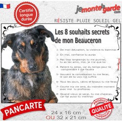 Beauceron arlequin, Plaque photo "Les 8 Souhaits Secrets" commandements éducation résiste intempéries