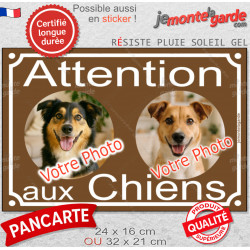 Photo personnalisable, plaque pluriel portail vert vif "Attention aux Chiens" look plaque de rue