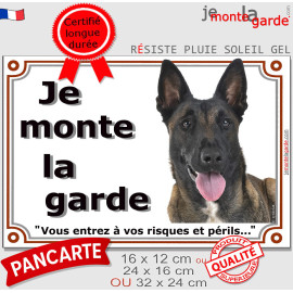 Berger Belge Malinois Tête, plaque portail "Je Monte la Garde, entrez à vos risques et périls" photo résiste intempéries