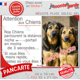 Photo Personnalisable, plaque humour PLURIEL "Attention aux Chiens, parcourent distance Niche-Portail moins 3 secondes, rapide"