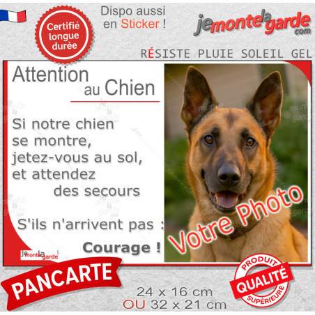 Photo Personnalisable, plaque humour "Attention au Chien, Jetez-Vous au Sol, courage" 2 tailles
