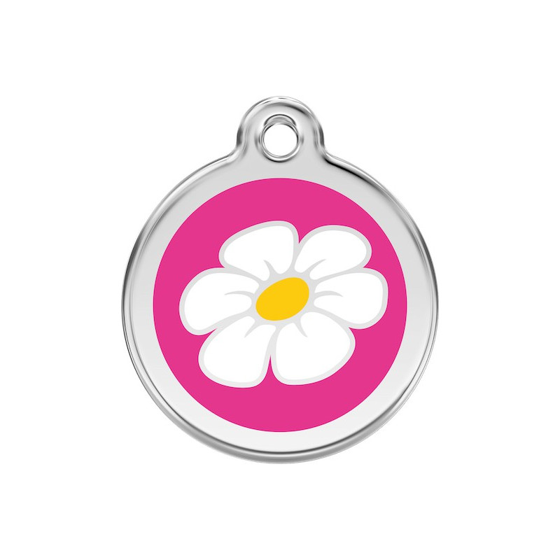 Médaille Identité Fleur Pâquerette Rose Fuschia Chien et chat Médaille Identité Fleur Pâquerette Rose Fuschia Chien et chat