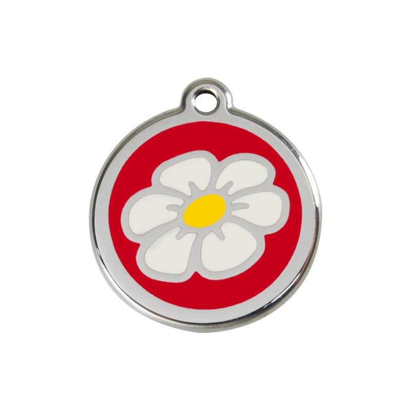 Médaille Identité Fleur Pâquerette Rouge Chien et chat Médaille Identité Fleur Pâquerette Rouge Chien et chat
