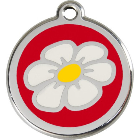 Médaille Identité Fleur Pâquerette Rouge Chien et chat