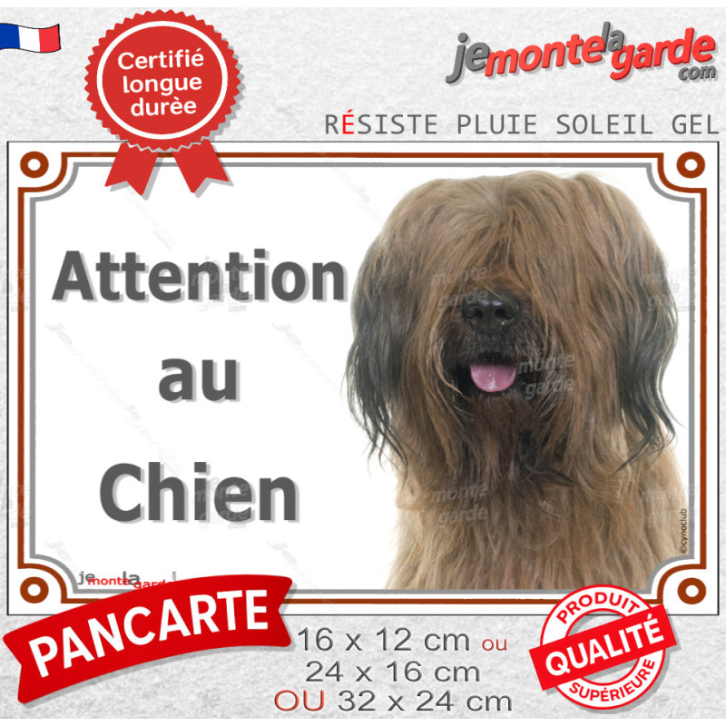 Briard Fauve, Plaque portail "Attention au Chien" Berger de Brie marron photo résiste intempéries