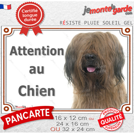 Briard Fauve, Plaque portail "Attention au Chien" Berger de Brie marron photo résiste intempéries