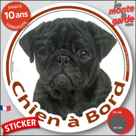 Carlin Noir, sticker autocollant rond "Chien à Bord" Disque adhésif vitre voiture photo, résiste pluie soleil gel, idée cadeau