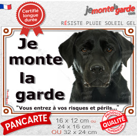 Labrador Noir, plaque portail extérieur "Je Monte la Garde, entrez à vos risques et périls" photo résiste intempéries