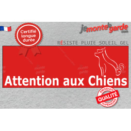 Plaque Portail 2 tailles "Attention auX ChienS" Barre Rouge horizontale au pluriel, pancarte panneau résiste intempéries