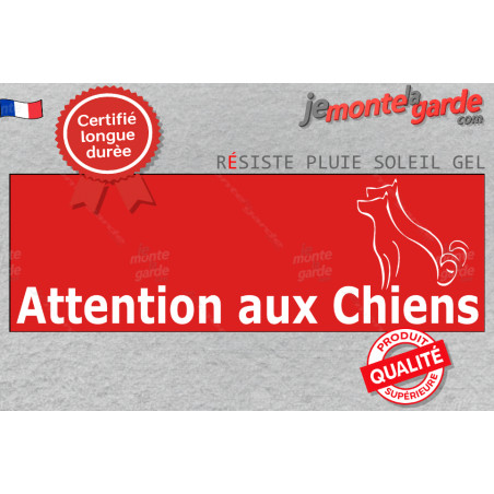 Plaque Portail 2 tailles "Attention auX ChienS" Barre Rouge horizontale au pluriel, pancarte panneau résiste intempéries