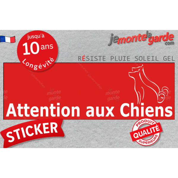 Sticker autocollant Portail 2 tailles "Attention auX ChienS" Barre Rouge horizontale au pluriel, panneau adhésif résiste intempé
