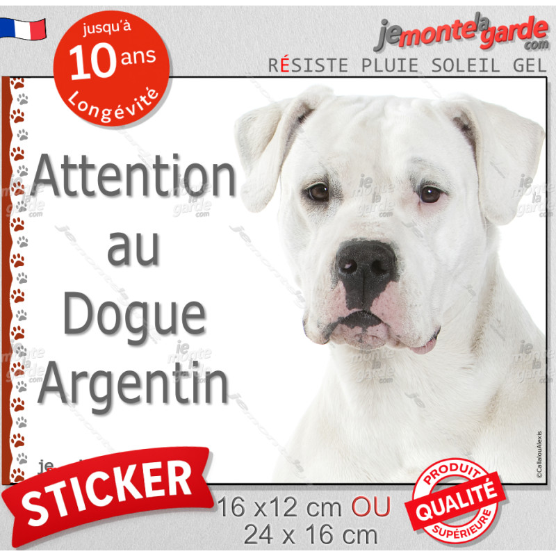 Dogue Argentin, autocollant "Attention au Chien" 2 tailles D - 1