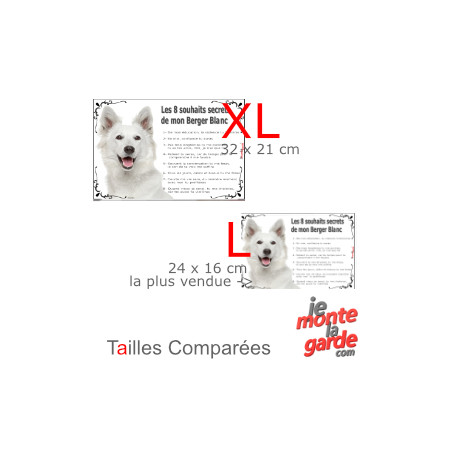 Plaque photo "Les 8 Souhaits Secrets de notre Berger Blanc Suisse" résiste pluie soleil gel, idée cadeau, 2 tailles E