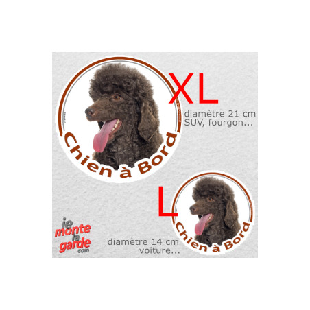 Caniche chocolat, sticker voiture rond photo "Chien à Bord" 2 Tailles