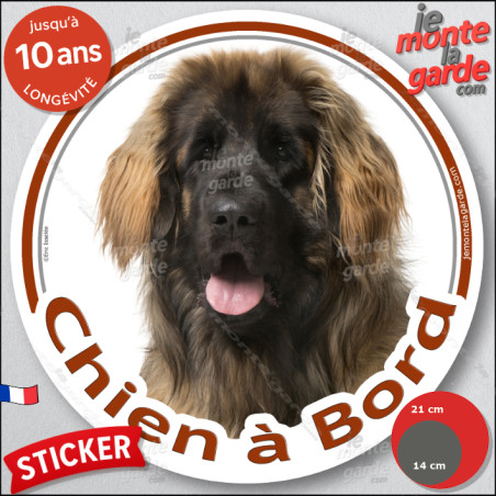 Leonberg fauve masque noir, sticker autocollant rond "Chien à Bord" Disque adhésif vitre voiture photo; résiste pluie soleil gel