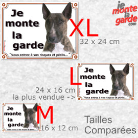 Bull Terrier bringé, plaque extérieure "Je Monte la Garde, risques périls" 3 tailles LUX E