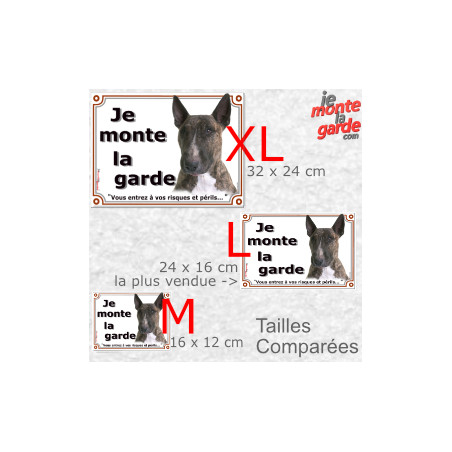 Bull Terrier bringé, plaque extérieure "Je Monte la Garde, risques périls" 3 tailles LUX E