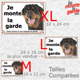 Rottweiler, plaque portail "Je Monte la Garde, risques périls" 3 tailles LUX D