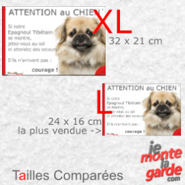 Epagneul Tibétain fauve charbonné, plaque portail humour photo "Attention au Chien, Jetez Vous au Sol, courage" 2 tailles E
