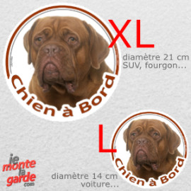 Dogue de Bordeaux, sticker voiture rond "Chien à Bord" 2 Tailles