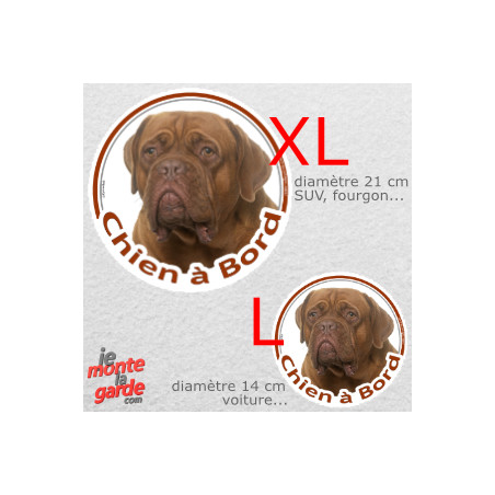 Dogue de Bordeaux, sticker voiture rond "Chien à Bord" 2 Tailles