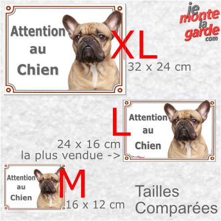 Bouledogue Français fauve, plaque portail "Attention au Chien" 3 Tailles