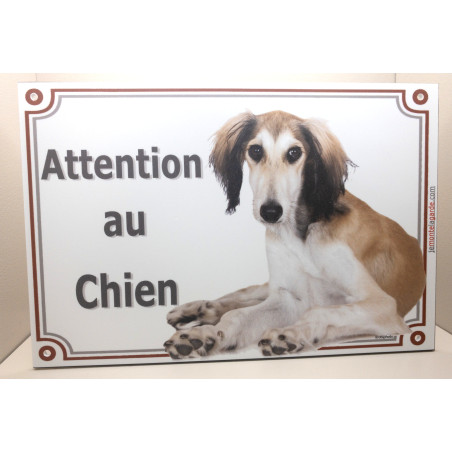 Lévrier Saluki fauve, plaque portail "Attention au Chien" 4 Tailles