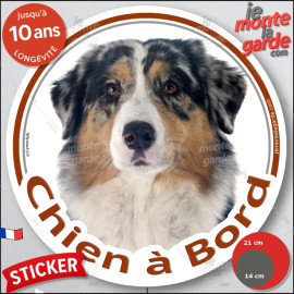 Berger Australien Bleu Merle, sticker autocollant rond "Chien à Bord" Disque photo adhésif résiste intempéries