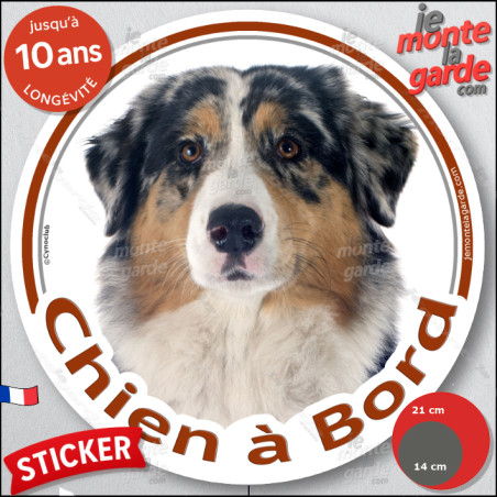 Berger Australien Bleu Merle, sticker autocollant rond "Chien à Bord" Disque photo adhésif résiste intempéries
